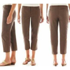 ST. JOHN'S BAY Brown Secretly Slender Mid-Rise Capri Pants NWT Size 10